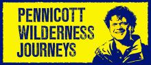 Yellow Background with the words Pennicott Wilderness Journeys and a Image of a man