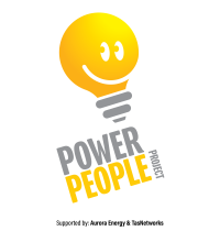 a Yellow Light bulb with eyes and a smile with the words power people Project